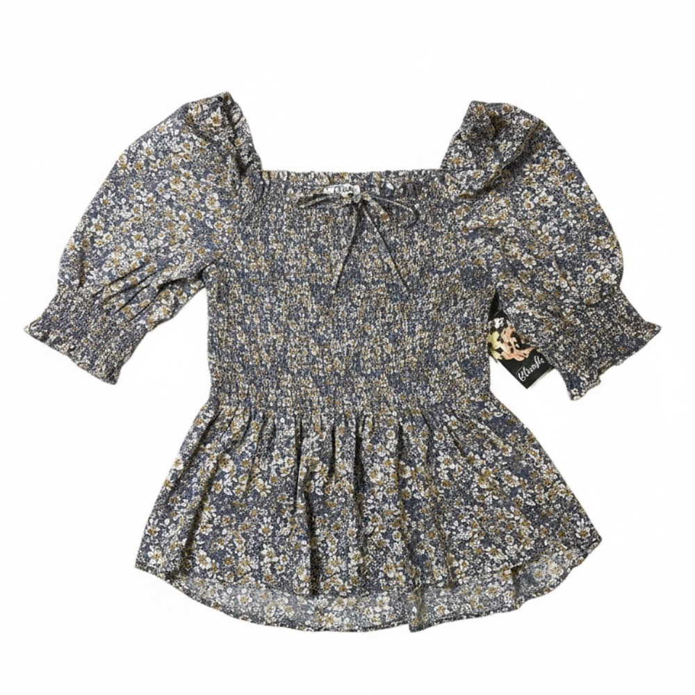 Floral Smocked Blouse - Blue and White